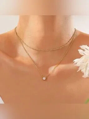 14K Gold Plated 2pc CZ Necklace Set